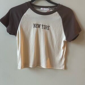 Romwe Cream and Brown New York Tee